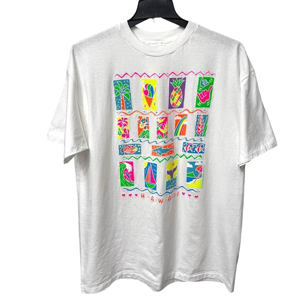 Vintage 90's Hawaii Vacation Single Stitch Tee Shirt Mens Size XL Puff Art Beach